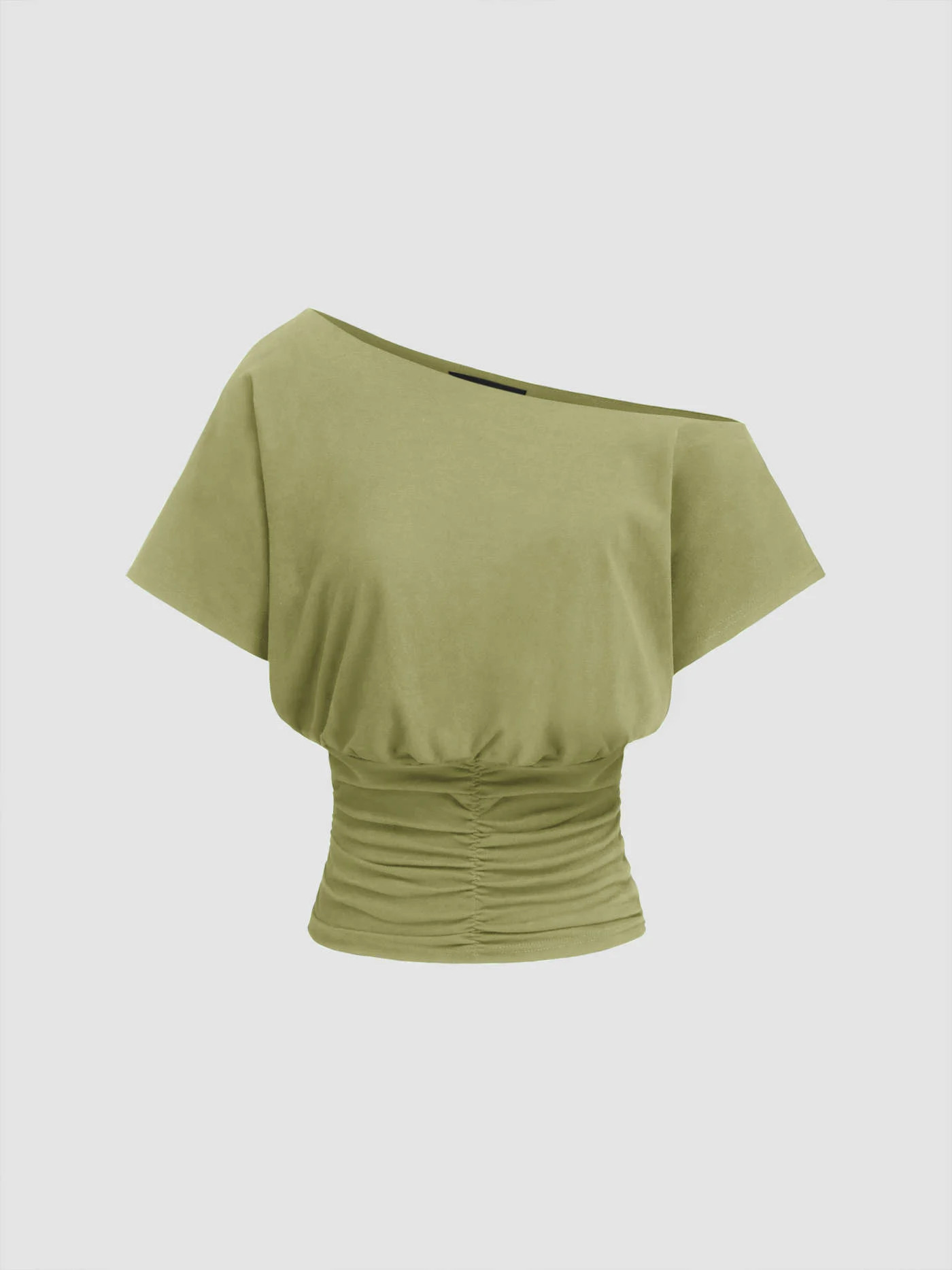 Cotton-blend Asymmetrical Neck Ruched Tee | Cider
