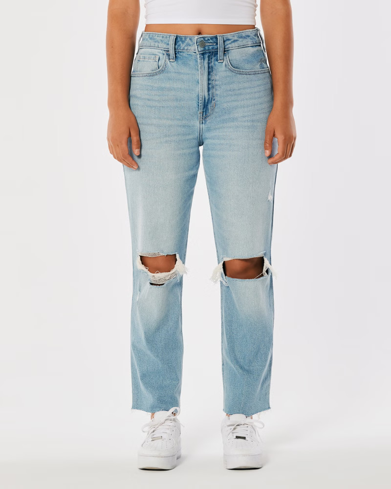 Ultra High-Rise Ripped Medium Wash Vintage Ankle Straight Jeans | Hollister (US)