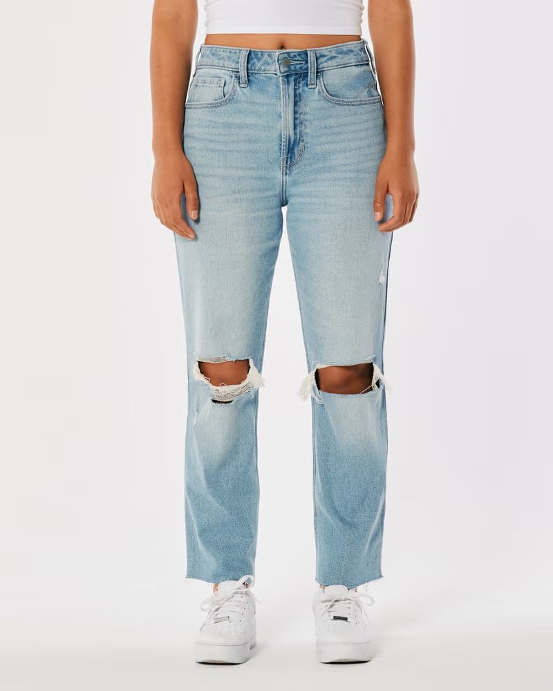 Ultra High-Rise Ripped Medium Wash Vintage Ankle Straight Jeans | Hollister (US)