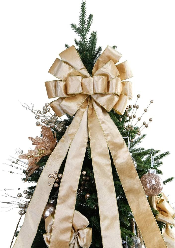 BUVANE Christmas Tree Topper,48x13 Inches Velvet Toppers Bow,Large Decorative Bows for Christmas ... | Amazon (US)