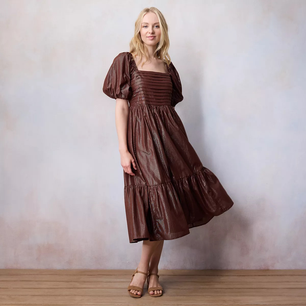 Women's LC Lauren Conrad Pleated Bodice Squareneck Midi Dress | Kohl's