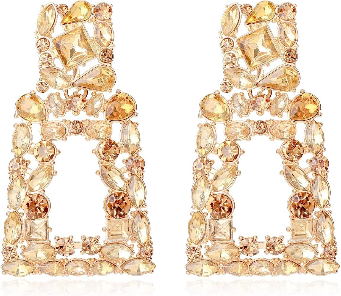KELMALL Sparkly Rhinestone Rectangle Dangle Earrings for Women Crystal Geometric Drop Trendy Stat... | Amazon (US)