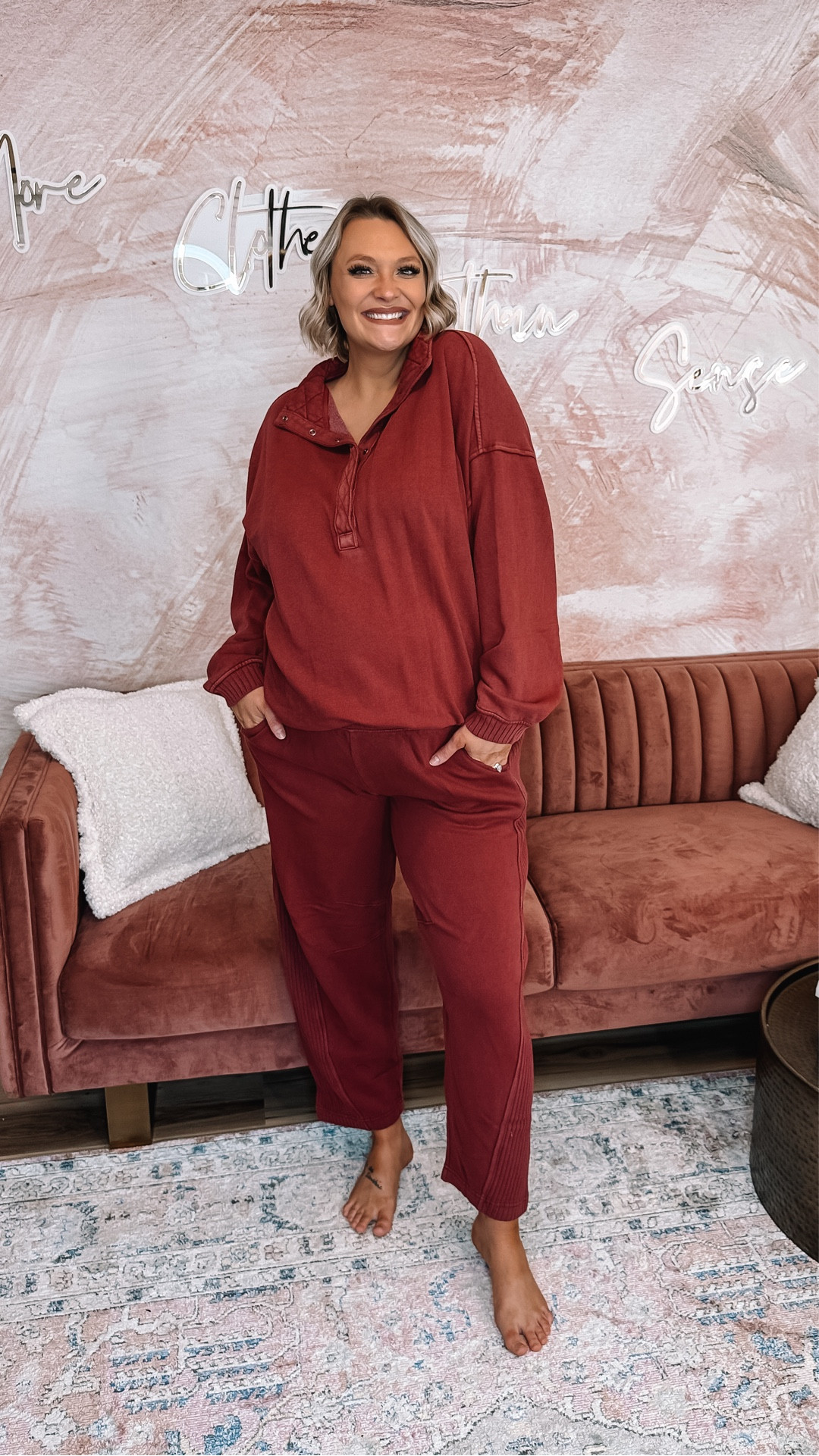 the cutest & coziest fall finds from aerie 🤍

Going to be wearing these comfy sets on repeat all fall & winter. 😍

I am 36 weeks pregnant here! About a size 12/14, a L/XL, and 5’10. 

Sizing-
Grey set: L top, L Long Bottoms
Burgundy set: L top, L Long Bottoms
Brown set: XL top, L regular bottoms 

#LTKSaleAlert #LTKMidsize #LTKTall