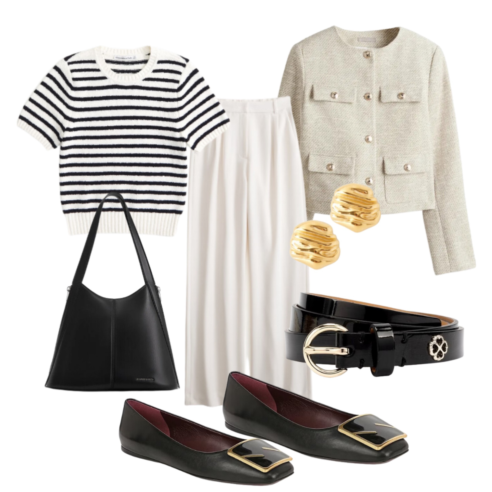 Capsule wardrobe, ballet flats, workwear, black and white, belt, gold earrings, trouser pants, black and white striped shirt 

#LTKfindsunder100 #LTKworkwear #LTKshoecrush