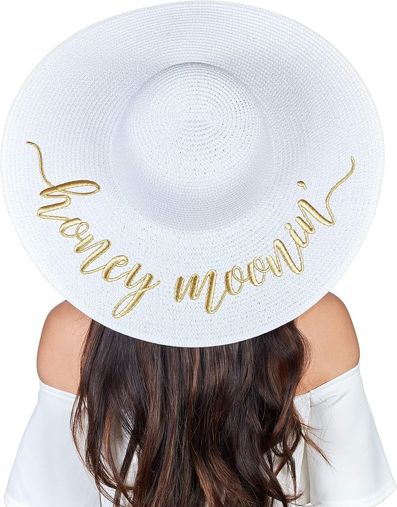 Womens Embroidered Straw Sun Hat Bridal Shower Gift Bachelorette Honeymoon | Amazon (US)