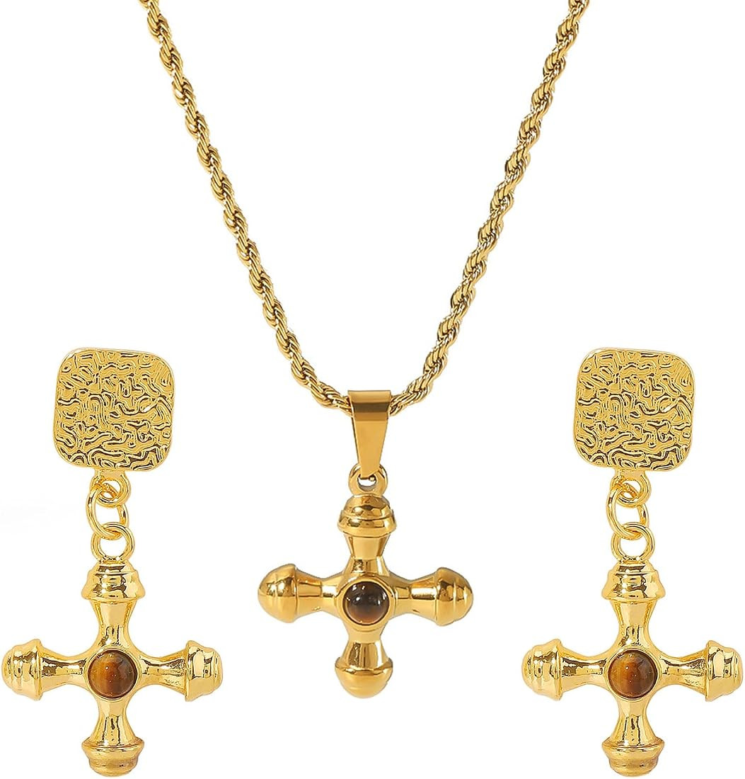 Crucifix Necklace and Earrings Set for Women Pendant Accessories Geometric Ornament for Fashionab... | Amazon (US)