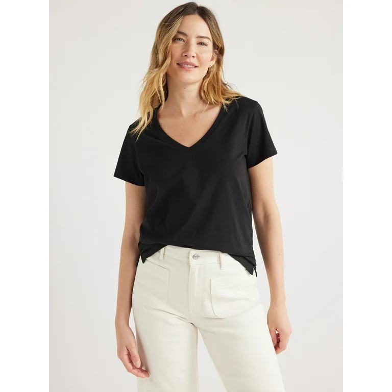 Free Assembly Women’s Easy V-Neck Tee, Sizes XS-XXL | Walmart (US)