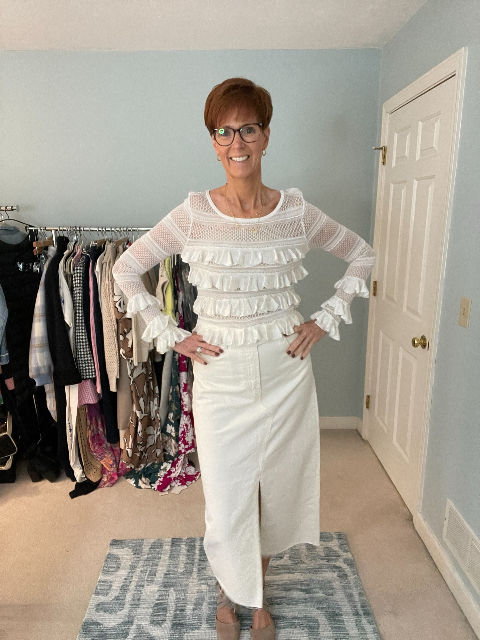 New Anthropologie try on
Wearing a medium in the white ruffle top and a size 29 in the white denim maxi skirt by Frame.

Over 50 fashion, tall fashion, workwear, everyday, timeless, Classic Outfits

Hi I’m Suzanne from A Tall Drink of Style - I am 6’1”. I have a 36” inseam. I wear a medium in most tops, an 8 or a 10 in most bottoms, an 8 in most dresses, and a size 9 shoe. 

fashion for women over 50, tall fashion, smart casual, work outfit, workwear, timeless classic outfits, timeless classic style, classic fashion, jeans, date night outfit, dress, spring outfit

#LTKover40 #LTKstyletip