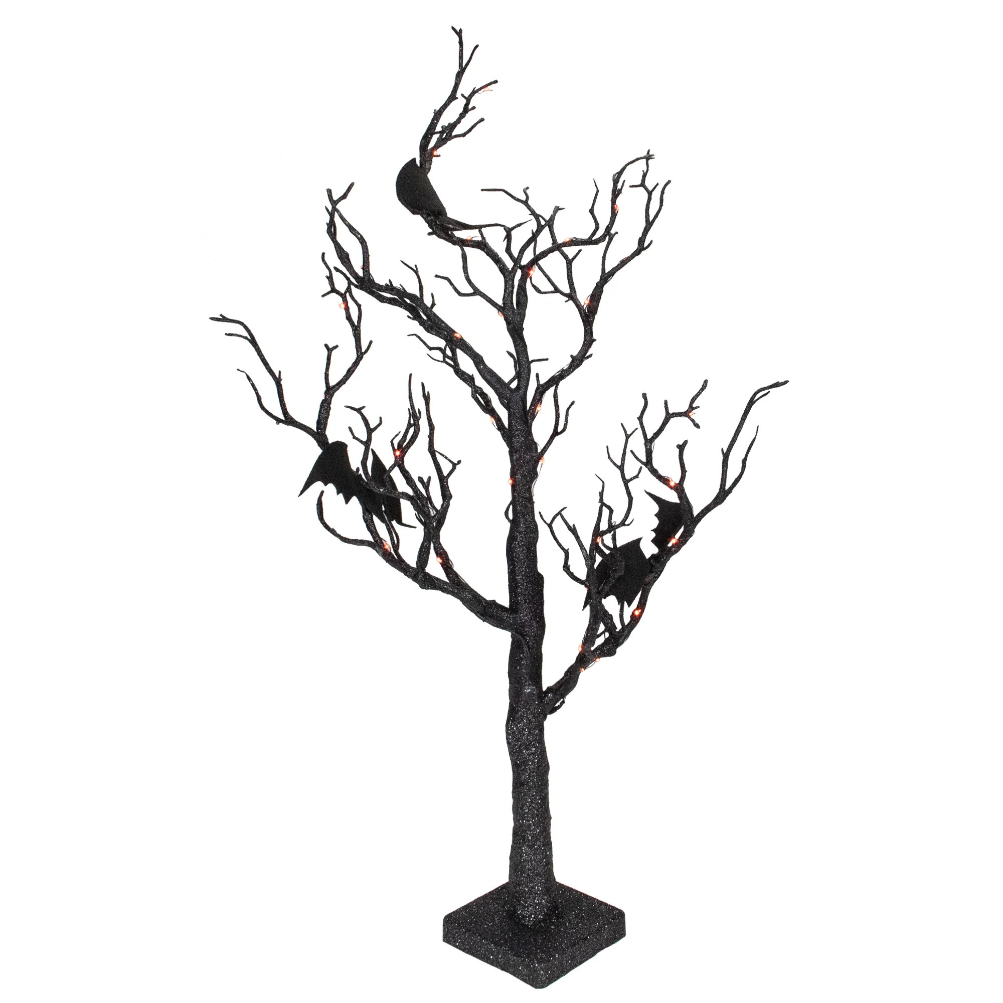 Northlight 26.5" LED Lighted Black Glittered Tabletop Halloween Tree with Bats - Orange Lights | Walmart (US)