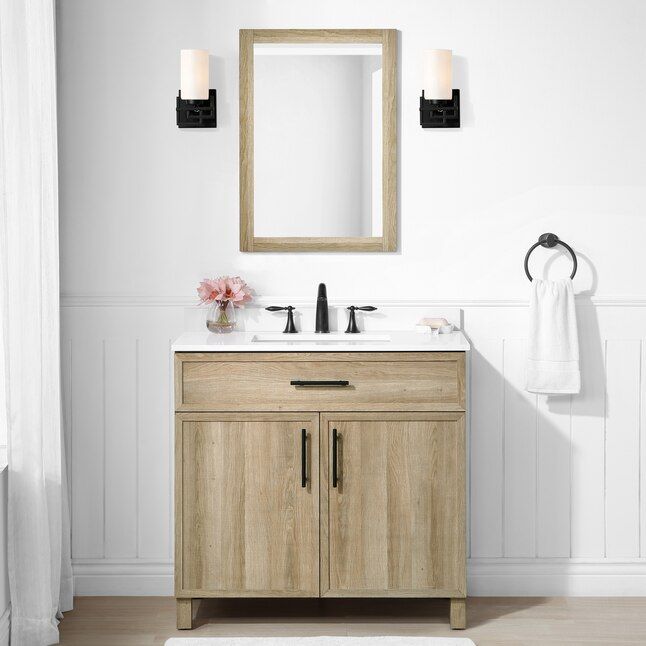 Style Selections  Dolton 36-in Natural Oak Undermount Single Sink Bathroom Vanity with White Eng... | Lowe's