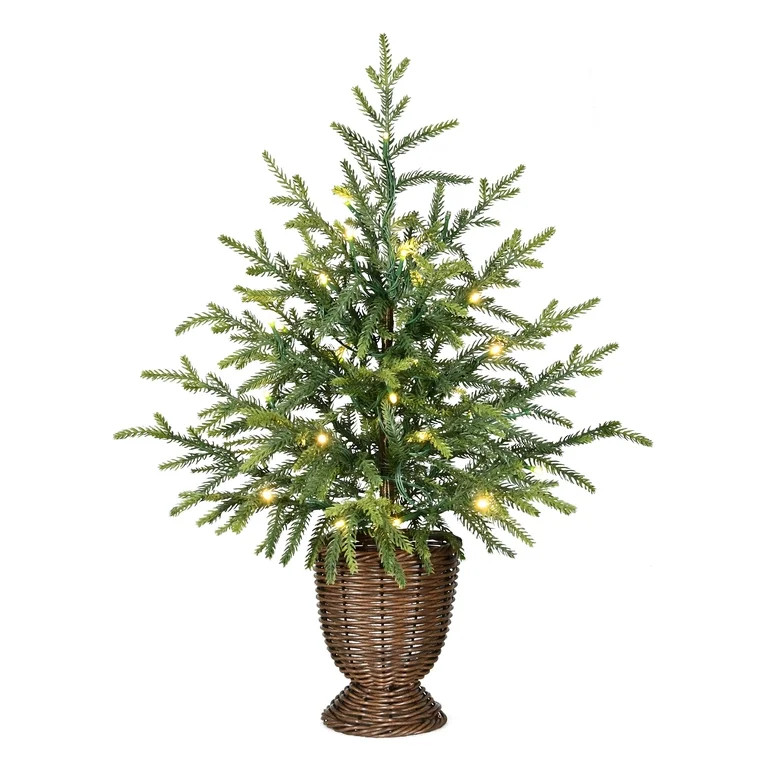 My Texas House 2' Small Pre-Lit Norfolk Pine Green Artificial Christmas Tree with 30 Warm White T... | Walmart (US)