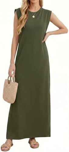 Enmain Womens Maxi Dress Summer Sleeveless Round Neck Casual Basic Long Tank Dresses for Women UK... | Amazon (UK)