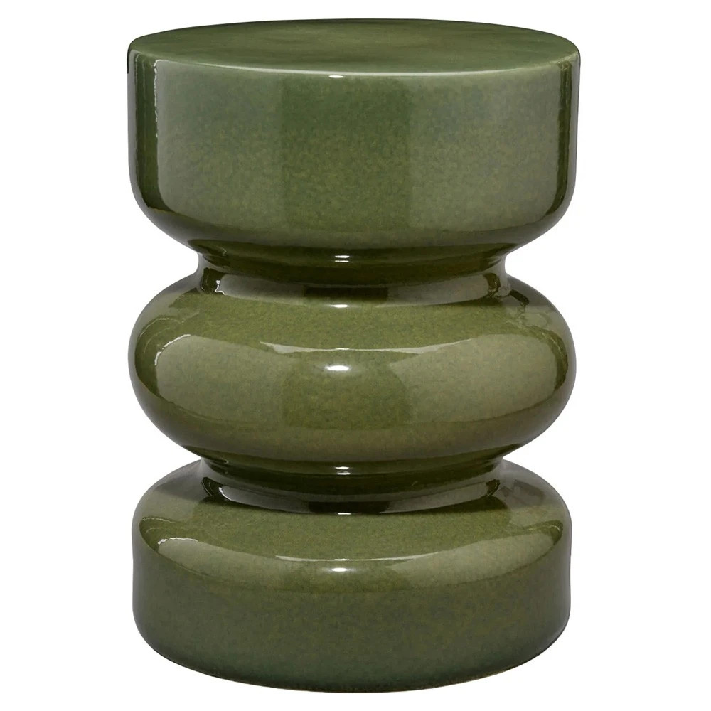 Peter Coastal Beach Green Glass Outdoor Garden Stool | Kathy Kuo Home