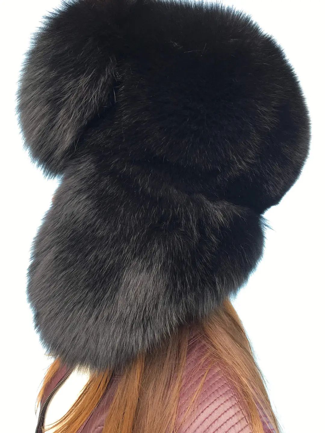 Black Fox Fur Full Ushanka Hat, Adjustable Saga Furs Hat, Midnight Black - Etsy | Etsy (US)