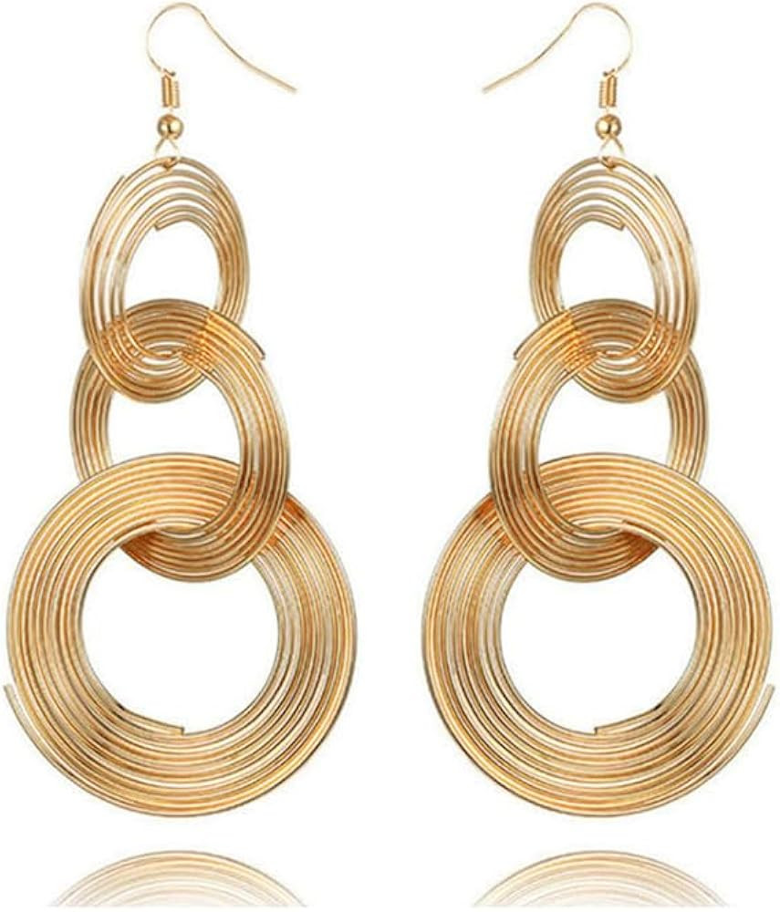 16K Gold Plated Long 70s Disco Earrings Triple Swirl Disco Earrings for Women | Amazon (US)