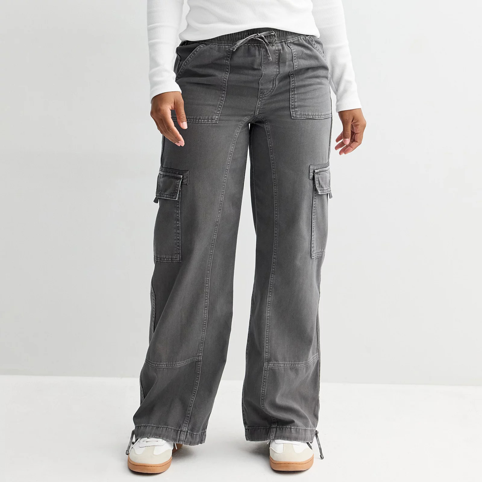 Juniors' SO® High Rise Satin Trim Baggy Cargo Pants | Kohl's