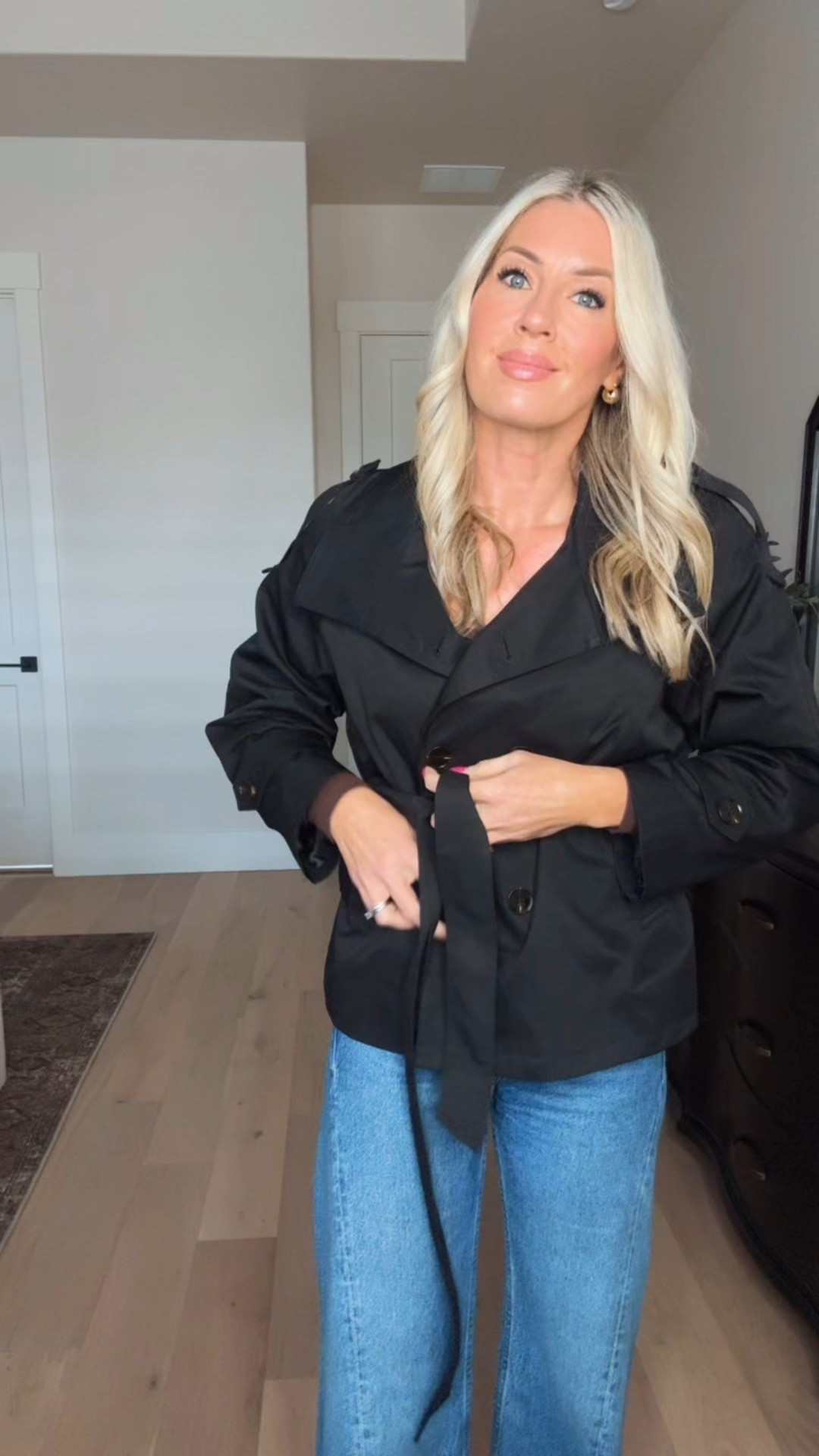 This cropped trench is CUTE!! True to size
Favorite jeans I’ve even bought (size down)
Kitten heels -I always buy - 1/2 size larger for a pointed toe shoe 
Classic outfit 

#LTKSaleAlert #LTKFindsUnder100 #LTKootd