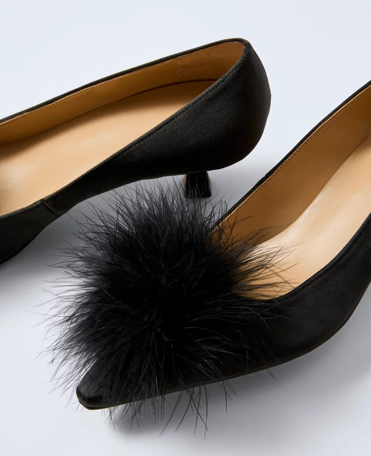 Nip-Toe Kitten-Heel Suede Feather Pump | Ann Taylor (US)