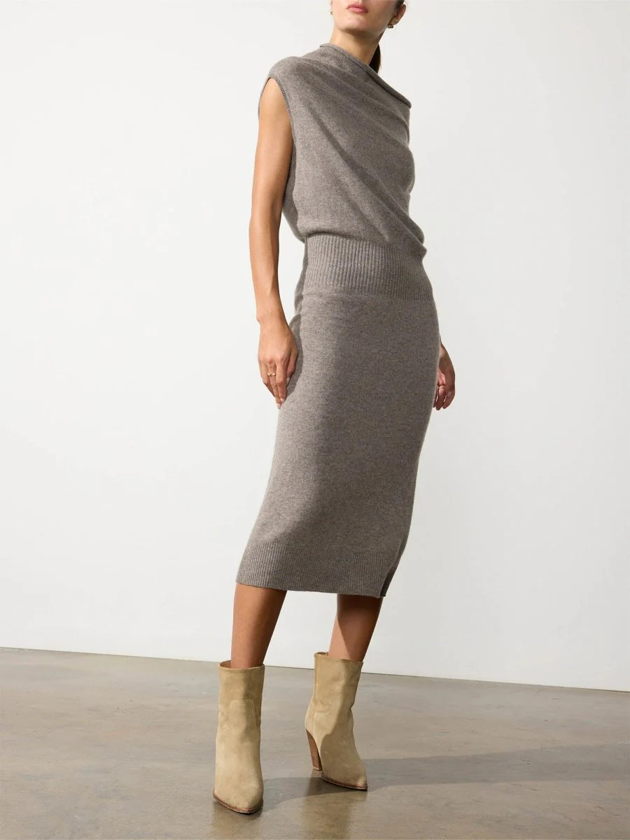 Women's Lori Sleeveless Cashmere Dress in Otter Mélange | Brochu Walker | Brochu Walker