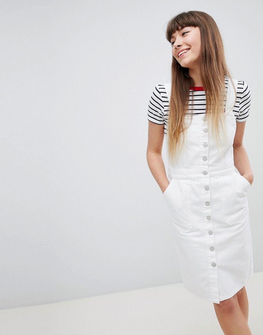 New Look Denim Button Through Dress - White | ASOS US
