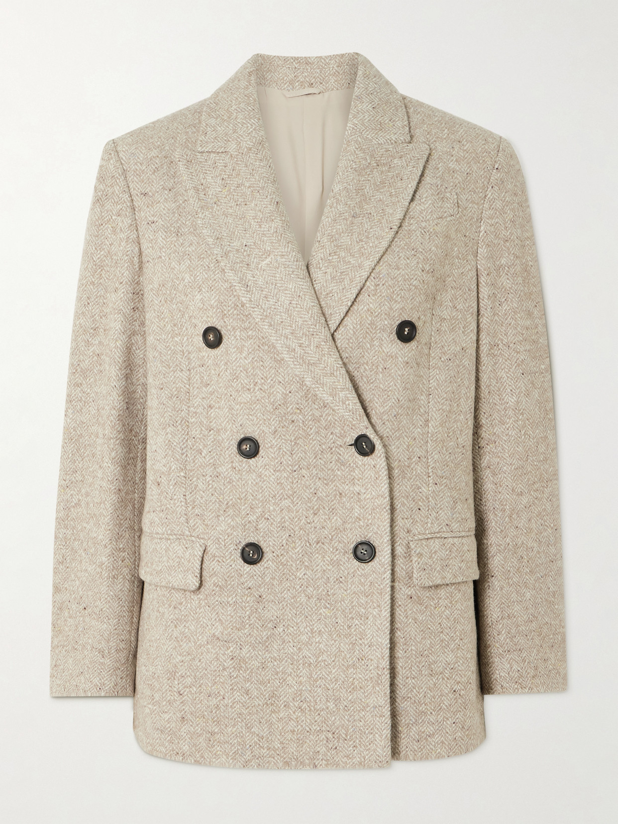 Brunello Cucinelli - Double-breasted Wool And Silk-blend Tweed Blazer - Beige | NET-A-PORTER (UK & EU)