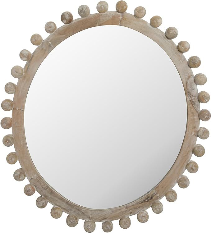 Creative Co-Op Round Carved Wood Framed Wall Mirror, Whitewashed | Amazon (US)