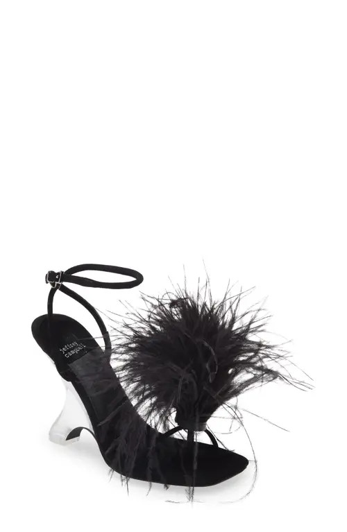 Jeffrey Campbell Flirt-Alot Feather Sandal in Black Clear at Nordstrom, Size 5 | Nordstrom