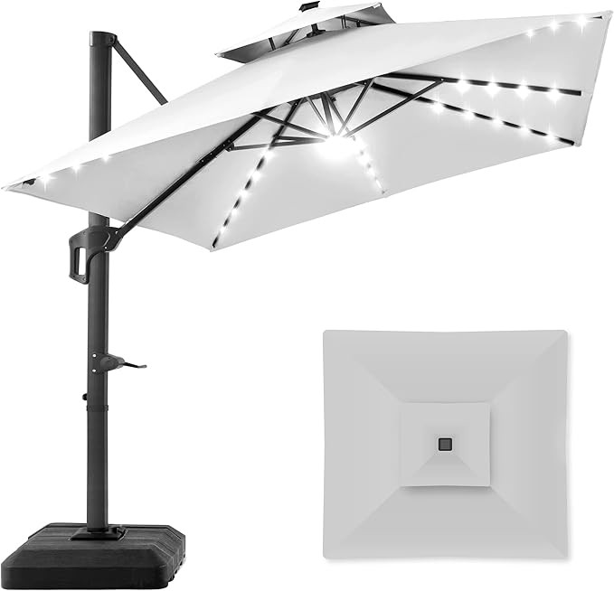 Best Choice Products 10x10ft 2-Tier Square Cantilever Patio Umbrella with Solar LED Lights, Offse... | Amazon (US)