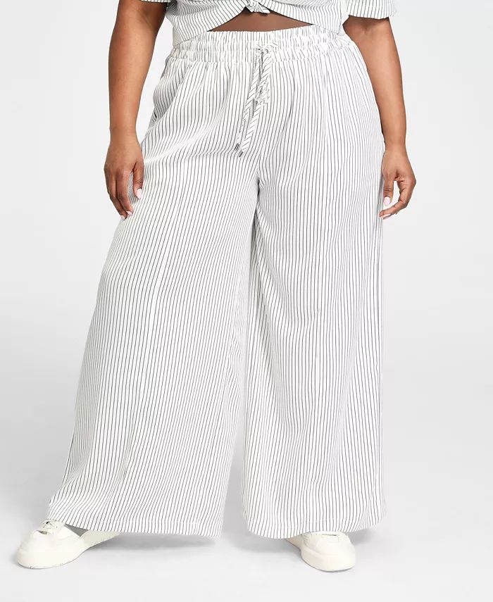 Trendy Plus Size Printed Satin Wide-Leg Pants | Macy's