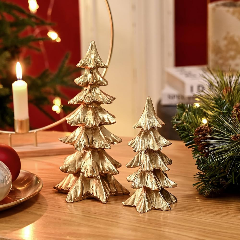 Gold Christmas Tree Figurines, Small Resin Christmas Tree Home Decor, Tabletop Christmas Tree Set... | Amazon (US)