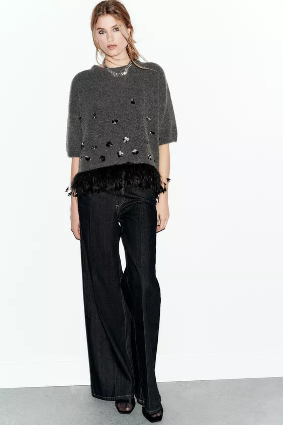 WOOL SWEATER WITH SEQUINS AND FEATHERS | Zara US