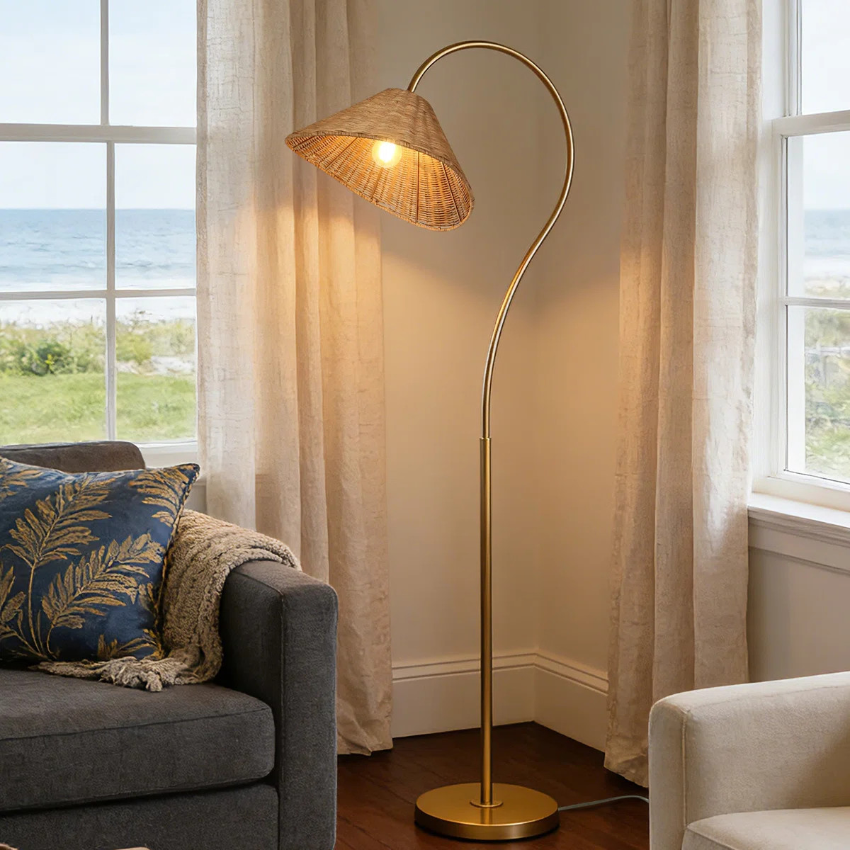 65” Arched Dimmable Rattan Floor Lamp | Wayfair North America