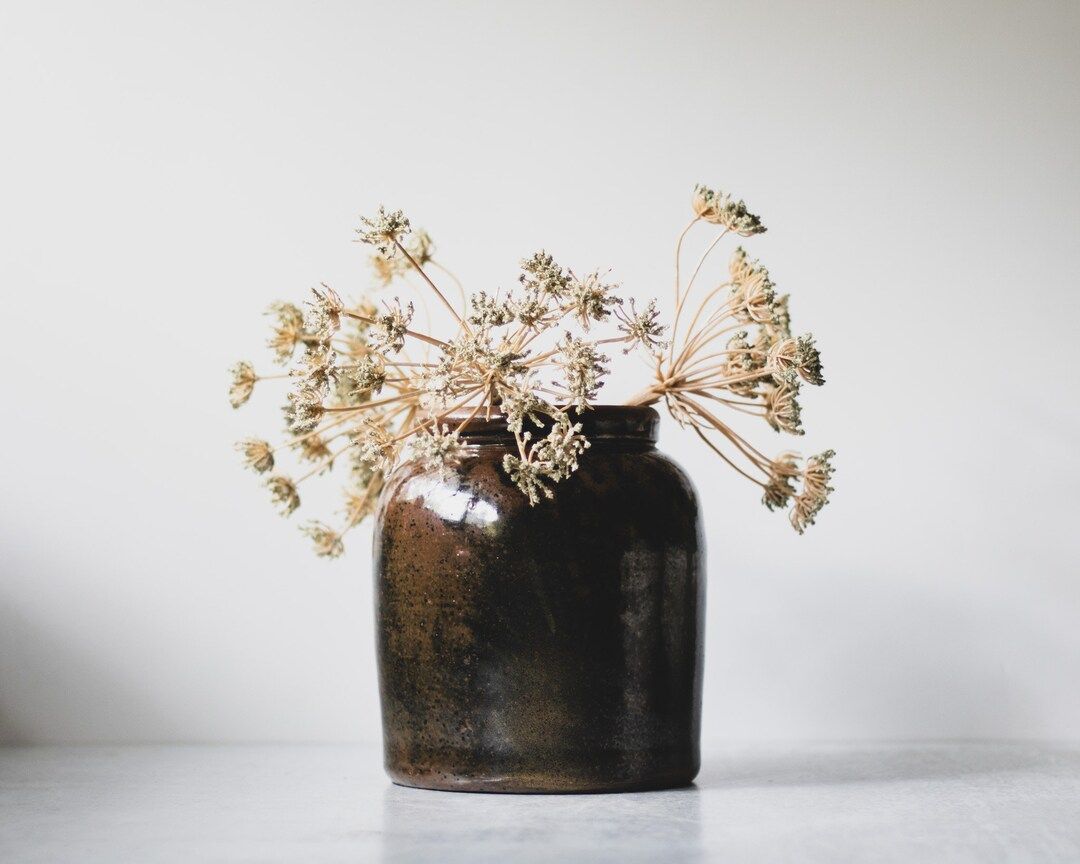 Black Stoneware Vase Antique Ceramic Jar Organic Modern - Etsy | Etsy (US)