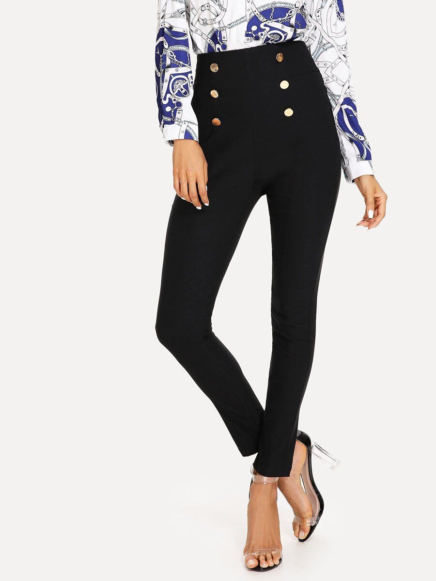 Button Embellished Skinny Pants | SHEIN