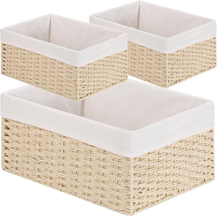 Vagusicc Wicker Basket, Set of 3 Hand-woven Storage Baskets for Organizing, Decorative Bathroom W... | Amazon (US)