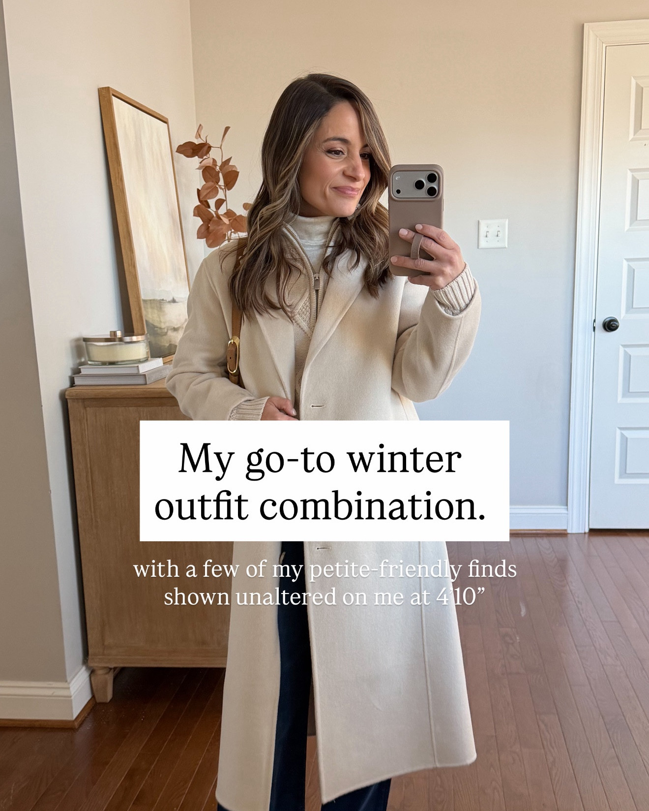 My go-to winter outfit combination! 

1st jeans (Madewell): petite 24 in pipestone 
2nd jeans (Quince): 24 x 28” in stormy blue 
Turtleneck (Quince): xs 
White top (Quince): xs 
Boots (J.Crew): tts
Sneakers (Gola): tts
Cream sweater (Aritzia): xs 
Navy sweater (Aritzia): xs 
Long coat (J.Crew): petite 00 
Short coat (J.Crew): petite 00 
Bag (J.Crew) 

My measurements for reference: I’m 4’10” and 105lbs. My bust, waist, and hip measurement is 32”, 24”, and 36”.

#LTKPetite