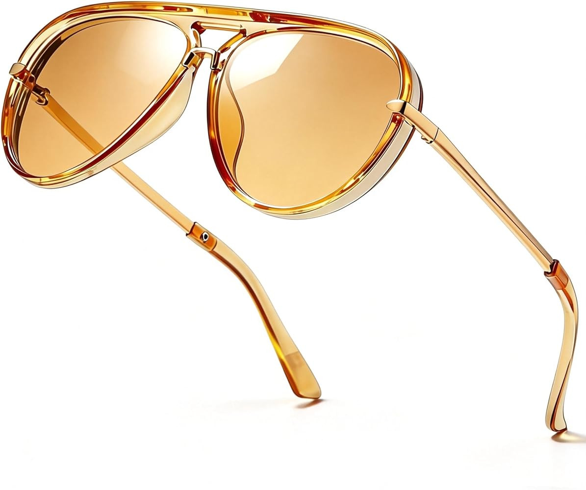SIPHEW Retro Aviator Sunglasses for Women Trendy Shades Oversized Vintage Double Bridge Sun Glass... | Amazon (US)