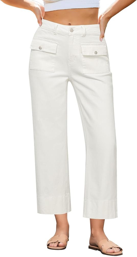 GRAPENT Wide Leg Jeans for Women Trendy High Waisted Straight Leg Cropped Stretchy Denim Pants wi... | Amazon (US)