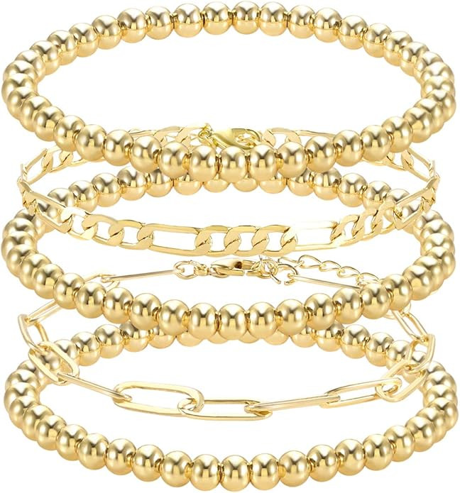 Amazon.com: ARATLENCH Beaded Bracelet Link Chain Bracelet Set for Women Stack Stretch Beads Brace... | Amazon (US)