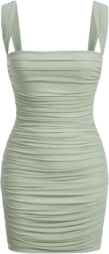 Verdusa Women's Elegant Sleeveless Square Neck Ruched Bodycon Short Dress | Amazon (US)
