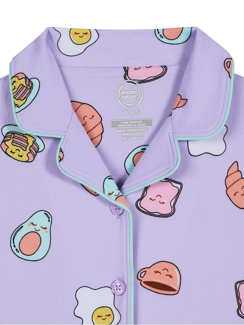 Wonder Nation Girls Short Sleeve Button Front Pajama Top and Shorts Set with Eyemask, 3-Piece, Si... | Walmart (US)