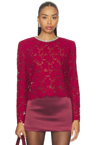 self-portrait Red Lace Crystal Trim Top in Burgundy from Revolve.com | Revolve Clothing (Global)