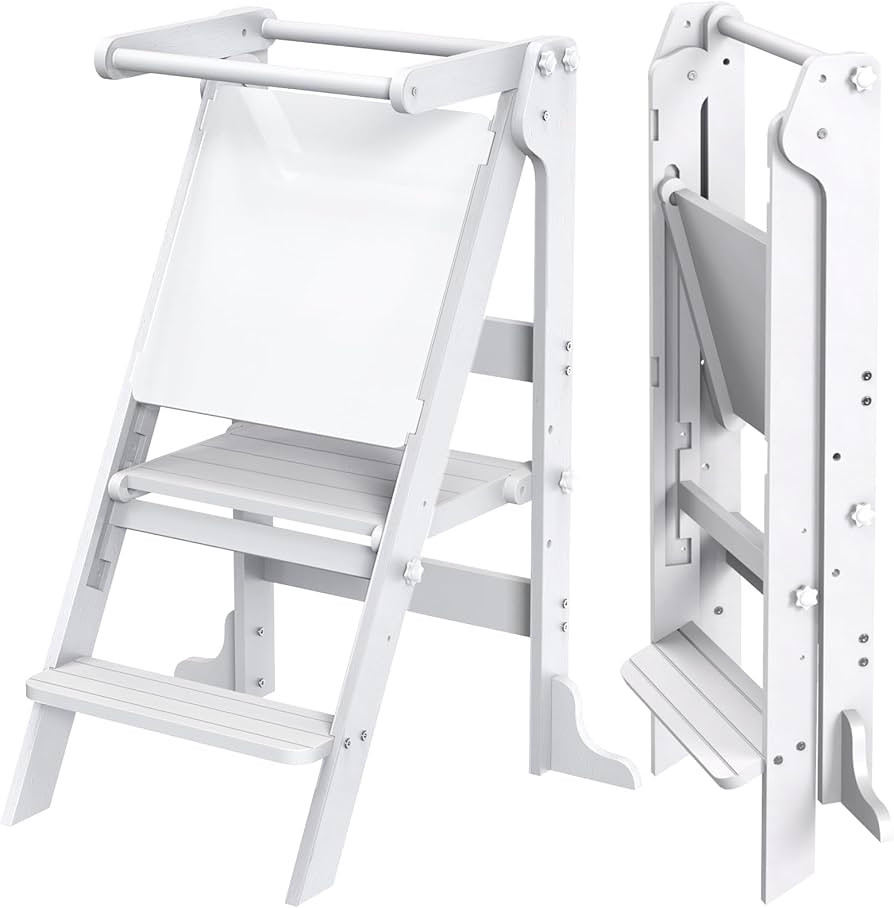 Learning Stool Tower Foldable - Montessori Kitchen Step Stool Helper for Toddlers, with Safety Ra... | Amazon (US)