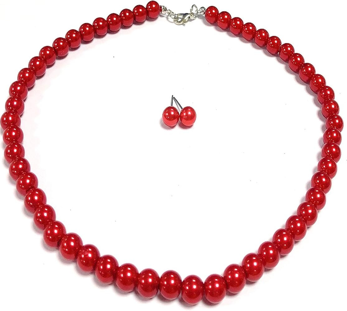 Caiyao Handmade Round Smooth Simulated Multicolor Pearl Beads Chain Necklace and Drop Dangle Earr... | Amazon (US)