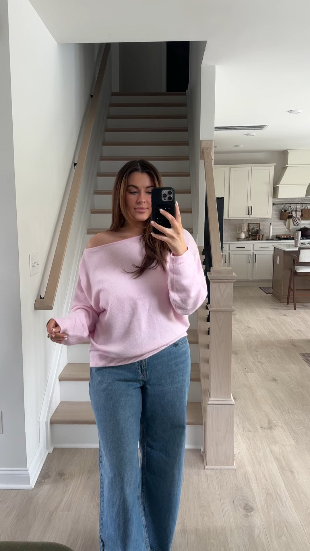Soft pink off shoulder sweater and high rise denim from Abercrombie! 

#LTKgrwm #LTKValentine #LTKMidsize