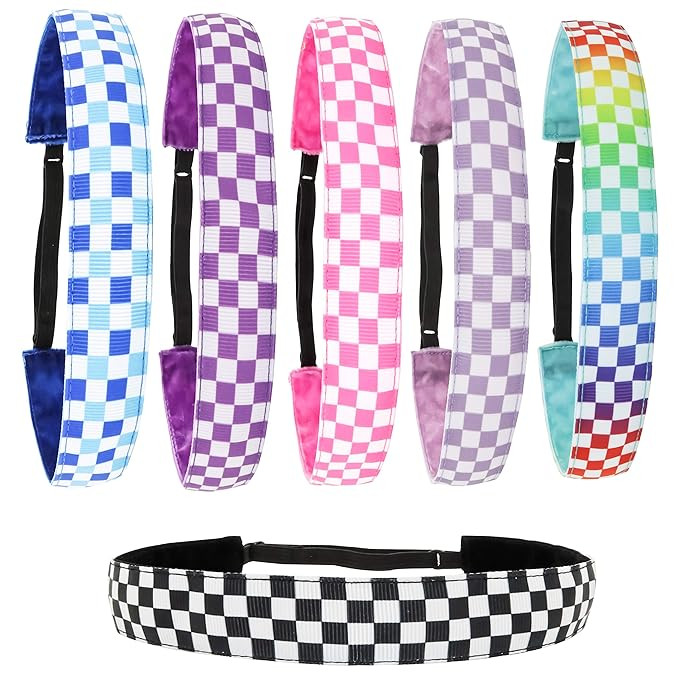 FROG SAC 6 Checkerboard Headbands for Girls, Adjustable No Slip Checkered Hairband Hair Accessori... | Amazon (US)