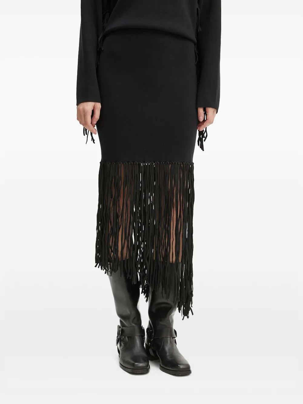 fringe-detail midi skirt | Farfetch Global
