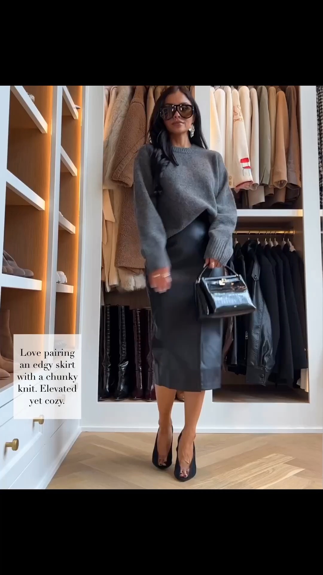 My favorite pieces to elevate a fall wardrobe when the weather gets chillier. 
Faux leather skirt
Wearing an XS  
Fall outfit ideas, fall fashion