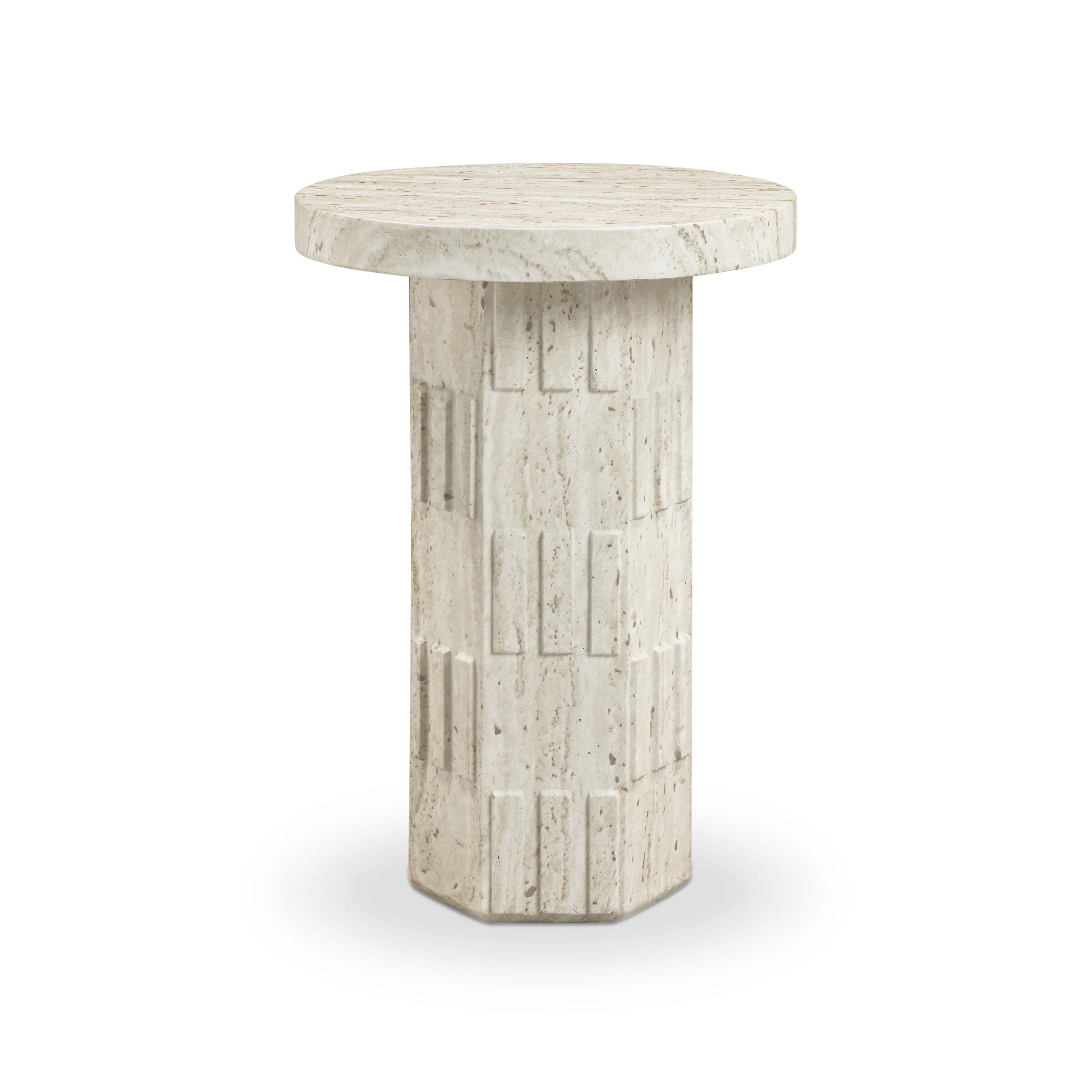 Asta Faux Travertine Indoor/Outdoor Concrete Side Table | TOV Furniture