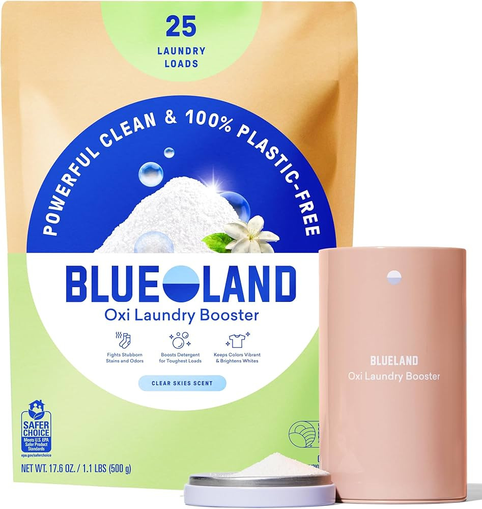 BLUELAND Oxi Laundry Booster Powder with Tin, Starter Set, Clear Skies Scent, 25 Loads, 17.6 oz, ... | Amazon (US)